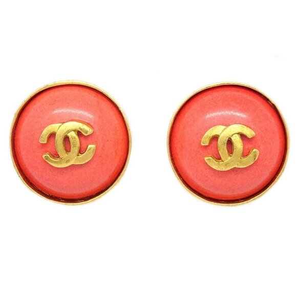 Chanel Stone Button Earrings Clip-On Pink 97P - Picture 1 of 4